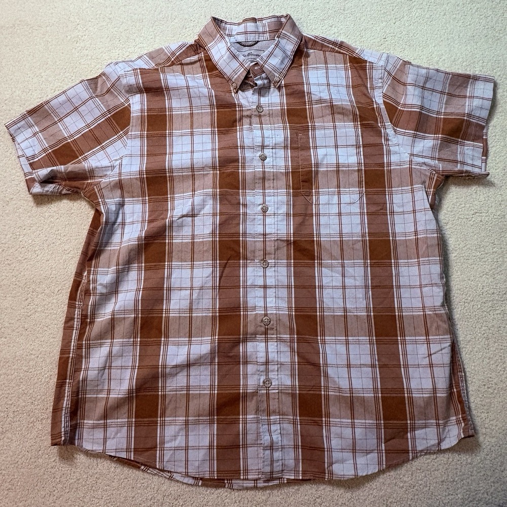 Eddie Bauer Plaid Classic Button Down Shirt Men's XL Brown Vented Outdoor Casual